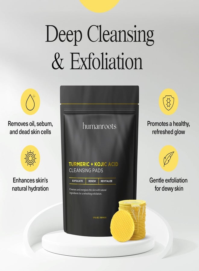 humanroots Turmeric Kojic Acid Cleansing Pads - Turmeric Face Scrub Pads with Vitamin C (30 pads), Kojic Acid and Turmeric Cleansing Pads for Exfoliation - Made With Vitamin B5 - Image 2